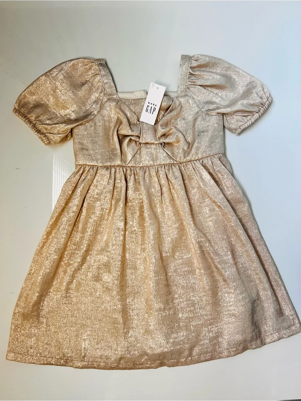 GAP Shimmery Gold Puff-Sleeve Party Dress